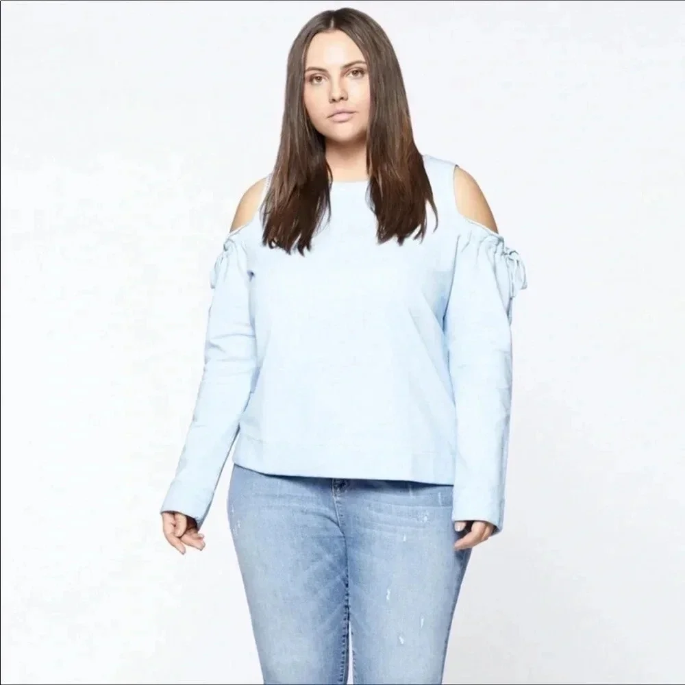 Sanctuary Cold Shoulder Pullover Sweater Chambray